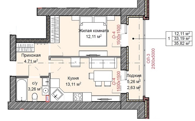 планировка квартиры 36 м2